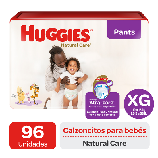 Pants Huggies Natural Care XtraCare   Pack 96 un (2 paq. x 48 un). Talla XG